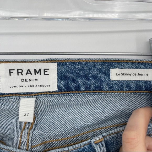 Frame Le Skinny De Jeanne Cut Out Double Waistband High Rise Jeans 27 Raw Frayed - Picture 3 of 6